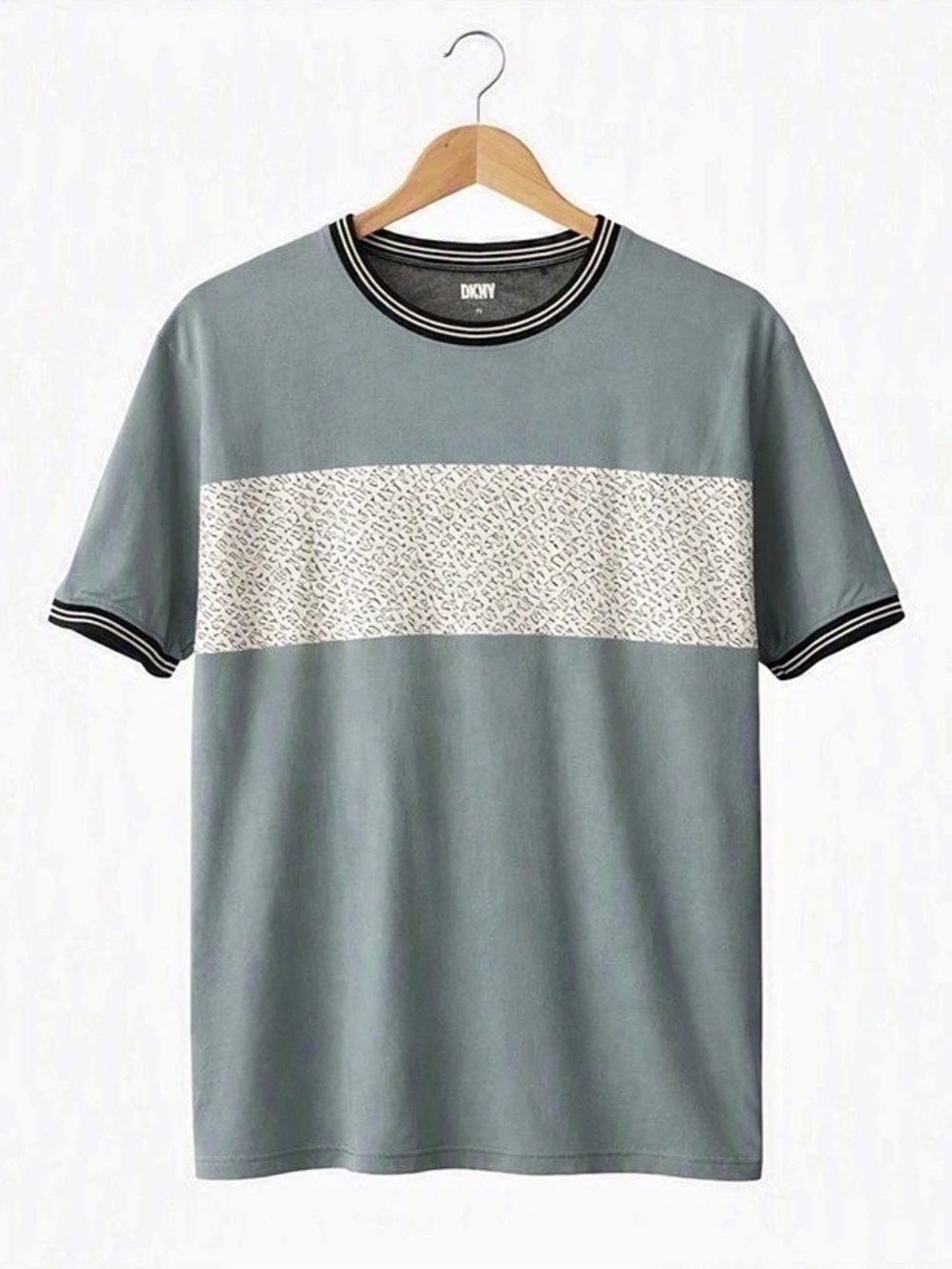 DKNY Geometric Short Sleeve Tee in Blue & White XL